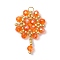 Handmade Glass Seed Beaded Flower Pendants, with 304 Stainless Steel Jump Ring and TOHO Round Seed Beads, Dark Orange, 30x20x4mm, Hole: 2.5mm