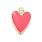 Brass Enamel Pendants, with Jump Ring, Rack Plating, Long-Lasting Plated, Lead Free & Cadmium Free, Real 18K Gold Plated, Heart Charm, Cerise, 21x17x2mm, Hole: 3.2mm