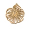 304 Stainless Steel Pendants, Flower Charm, Laser Cut, Ion Plating(IP), Real 18K Gold Plated, 25.5x23x1.5mm, Hole: 1.5mm