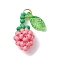 Glass Seed Beaded Rose Pendants, with Real 18K Gold Plated 304 Stainless Steel Jump Rings and Acrylic Leaf, Pink, 18x8x7.5mm