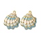 304 Stainless Steel Enamel Pendants, Shell Shape Charm, PVD Vacuum Plating, Real 18K Gold Plated, Sky Blue, 32x24.5x3.5mm, Hole: 1.8mm