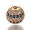 Brass Cubic Zirconia Beads, Round, Blue, Golden, 10x9.5mm, Hole: 2.5mm