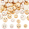 60Pcs 4 Styles Wood European Beads, Large Hole Round Beads with Smile Face Print, Undyed, BurlyWood, 17.5~25x17~23.5mm, Hole: 4~5.5mm, 15pcs/style
