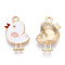 Alloy Enamel Pendants, Light Gold, Chick, White, 20x13x2mm, Hole: 1.8mm