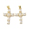 Brass Micro Pave Cubic Zirconia Pendant, Long-Lasting Plated, Cross, Lead Free & Cadmium Free, Real 18K Gold Plated, 30x19x4mm, Hole: 3.5x5mm