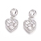 Brass Micro Pave Clear Cubic Zirconia European Dangle Charms, Large Hole Pendants, Heart, Platinum, 23mm, Hole: 5mm, Heart: 14x12x3mm