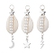 3Pcs 3 Styles Natural Cowrie Shell  Copper Wire Wrapped Glass Pearl Pendants, Shell Shape Charms with Stainless Steel Star Moon Lightning Bolt Charms, Silver, 46~48.5x13.5~15x11mm, Hole: 4mm, 1pc/style