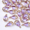 Transparent Glass Pendants, with Brass Findings, Faceted, teardrop, with Flower, Light Gold, Medium Purple, 16x9x6mm, Hole: 1.2mm