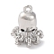 Brass Pendants With Clear Cubic Zirconia, Octopus Charms, Cadmium Free & Nickel Free & Lead Free, Platinum, 11x8.5x8mm, Hole: 1mm