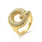 Letter Brass Micro Pave Clear Cubic Zirconia Open Cuff Ring for Women, Cadmium Free & Nickel Free & Lead Free, Real 18K Gold Plated, Letter Q, 19.5x20mm, US Size 6(16.5mm)
