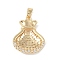 Brass Micro Pave Clear Cubic Zirconia Pendants, Cadmium Free & Nickel Free & Lead Free, Bag, Real 18K Gold Plated, 21x15.5x4mm, Hole: 4x3mm