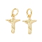 Rack Plating Brass Charms, with Jump Ring, Cadmium Free & Lead Free, Long-Lasting Plated, Crucifix Cross, Real 18K Gold Plated, 11.5x8x1.5mm, Jump Ring: 5x1mm, Inner Diameter: 3mm