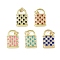 Brass Micro Pave Cubic Zirconia Pendants, with Enamel, Cadmium Free & Nickel Free & Lead Free, Real 18K Gold Plated, Padlock Charm with Jump Rings, Mixed Color, 19.5x12x3.5mm, Hole: 3mm