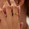 Fashionable Stainless Steel Hollow Oval Link Chain Cuff Rings, Real 18K Gold Plated