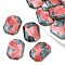 Handmade Porcelain Pendants, Ornamental with Gold, Rectangle, Dark Slate Gray, 26x19x5mm, Hole: 1.8mm