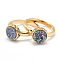 Electroplate Natural Druzy Agate Crystal Finger Rings, with Brass Findings, Lead Free & Cadmium Free, Long-Lasting Plated, Flat Round, Size 7, Real 18K Gold Plated, Colorful, 17mm