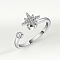 Brass Micro Pave Cubic Zirconia Rotating Cuff Rings for Women, for Calming Worry Meditation, Platinum, Star, Inner Diameter: 15~20mm