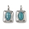 Dyed Natural White Jade Rectangle with Oval Charms, with 304 Stainless Steel Settings, Stainless Steel Color, Medium Turquoise, 13.5x8x4.5mm, Hole: 3x1mm