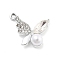 Alloy Rhinestone Pendants, with ABS Plastic Pearl, UV Plated, Butterfly, Platinum, 18.5x21x7mm, Hole: 1.8mm