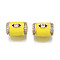 Brass Micro Pave Clear Cubic Zirconia European Beads, with Enamel, Large Hole Beads, Nickel Free, Real 18K Gold Plated, Column with Eye, Yellow, 16x11.5mm, Hole: 6.5mm