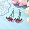 Brass Glass Dangle Stud Earrings, Flower, with 304 Stainless Steel, Golden, Red, 90mm