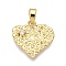 Brass Micro Pave Cubic Zirconia Pendants, Cadmium Free & Nickel Free & Lead Free, Heart with Leaf Texture Charms, Real 18K Gold Plated, 15.5x15.5x2mm, Hole: 3.5x4.5mm