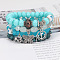 4Pcs Bohemian Style Alloy & Glass & Acrylic Charm Bracelets Set, Butterfly & Anchor & Elephant, Antique Silver, Dark Turquoise, 7-1/8 inch(18cm)