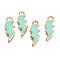 Alloy Enamel Pendants, Lightning Bolt, Light Gold, Aquamarine, 20x7x1.5mm, Hole: 2mm