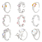 9Pcs 9 Style Heart & Teardrop & Bat Brass & Alloy Open Cuff Rings Set, Glass & Resin & Cubic Zirconia Stackable Rings, Platinum & Golden, Inner Diameter: 15~17.9mm, 1Pc/style