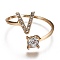 Alloy Cuff Rings, Open Rings, with Crystal Rhinestone, Golden, Letter.V, US Size 7 1/4(17.5mm)