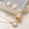 Brass Micro Pave Clear Cubic Zirconia Pendant Necklaces & Stud Earrings & Rings Sets, with Natural Freshwater Pearl, Golden, 18x18mm