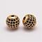 Brass Micro Pave Cubic Zirconia Beads, Round, Golden, 10x9.5mm, Hole: 2mm