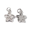 Rack Plating Brass Micro Pave Cubic Zirconia Charms, Lead Free & Cadmium Free, Long-Lasting Plated, Flower Charm, with Jump Ring, Platinum, 14x11.5x2.5mm, Hole: 3.5mm