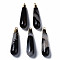 Natural Agate Big Pendants, with Golden Brass Findings, Rack Plating, Teardrop, Black, 60~61x14.5x14.5mm, Hole: 2mm
