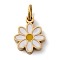 316 Surgical Stainless Steel Enamel Pendants, with Jump Rings, Flower Charm, Ion Plating(IP), Real 18K Gold Plated, White, 9x7x1.5mm, Hole: 2.6mm