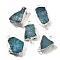 Raw Rough Natural Dyed Quartz Crystal Links Connector Charms, with Brass Findings, Nuggets, Silver Color Plated, Teal, 30.5~37.5x15~25x7.5~13mm, Hole: 2.5mm