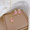 Brass Micro Pave Cubic Zirconia Pendant Necklace & Stud Earrings, Stainless Steel Chain Necklace, Golden, Tortoise, 400mm