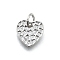 Brass Pendants, Heart Charms, Long-Lasting Plated, Lead Free & Cadmium Free, Rack Plating, with Jump Ring, Platinum, 9.5x10x1mm, Hole: 3mm