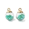 Glass Round Pendants, with Plastic Finding and Foam Glitter, Medium Spring Green, 21x16mm, Hole: 2.5mm
