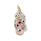 Brass Micro Pave Cubic Zirconia Pendants, with Enamel, Cadmium Free & Nickel Free & Lead Free, with Jump Ring, Real 18K Gold Plated, Slipper
 with Evil Eye, Pink, 20x8.5x5.7mm, Hole: 3.2mm