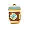304 Stainless Steel Enamel Pendants, Ion Plating(IP), Coffee Charm, Real 18K Gold Plated, Coffee, 15x9.5x1.5mm, Hole: 1.5mm