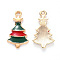 Alloy Enamel Pendants, for Christmas, Christmas Tree with Star, Light Gold, Red, Dark Green, 21x11x2mm, Hole: 1.5mm