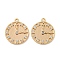 Brass Micro Pave Clear Cubic Zirconia Pendants, Cadmium Free & Nickel Free & Lead Free, Clock, Real 18K Gold Plated, 17x14.5x2mm, Hole: 1.2mm