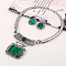 Alloy Rectangle Pendant Necklace & Flat Round Dangle Earring Sets, Sea Green, 400mm