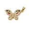 Rack Plating Brass Micro Pave Cubic Zirconia Pendants, Long-Lasting Plated, Lead Free & Cadmium Free, Real 18K Gold Plated, Butterfly Charms, with Jump Ring, Colorful, 15x25x3.5mm, Hole: 3x4mm