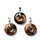 Natural Tiger Eye Pendants, with Platinum Tone Brass Findings, Cadmium Free & Lead Free, Donut/Pi Disc, 24~25x20x8.5mm, Hole: 8x5mm