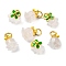 Natural Agate Flower Charms, with Brass Enamel Leaf & Jump Rings, Golden, 13x11mm, jump ring: about 5x1mm, 3mm inner diameter