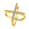 Brass Micro Pave Cubic Zirconia Criss Cross rings, Double rings, X Rings, Clear, Golden, US Size 9(18.9mm)