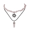2Pcs 2 Style Natural Rose Quartz Bullet & Alloy Sun Pendant Necklaces Set, with Chips Beaded Chains, 12.80~17.72 inch(32.5~45cm), 1Pc/style