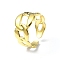 Ion Plating(IP) 304 Stainless Steel Open Cuff Ring, Curb Chains Shape, Real 18K Gold Plated, Inner Diameter: 18mm